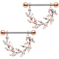 BodyCandy 9/16 Clear CZ Gem Rose Gold Tone Ivy Leaf Dangle Nipple Ring Set — main product shot