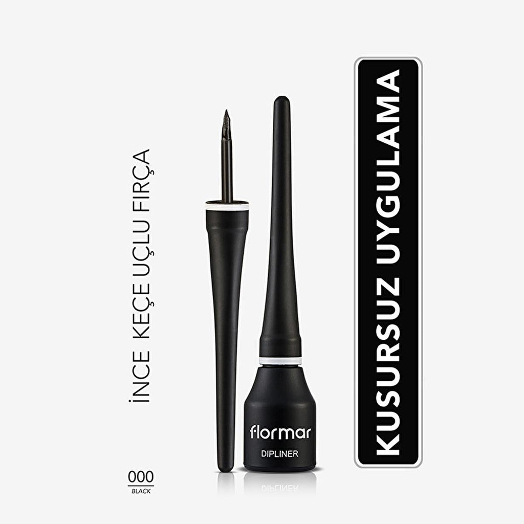 Flormar Dipliner Black Eyeliner - Long-Lasting, Coconut Oil Enriched, Semi-Matte Finish