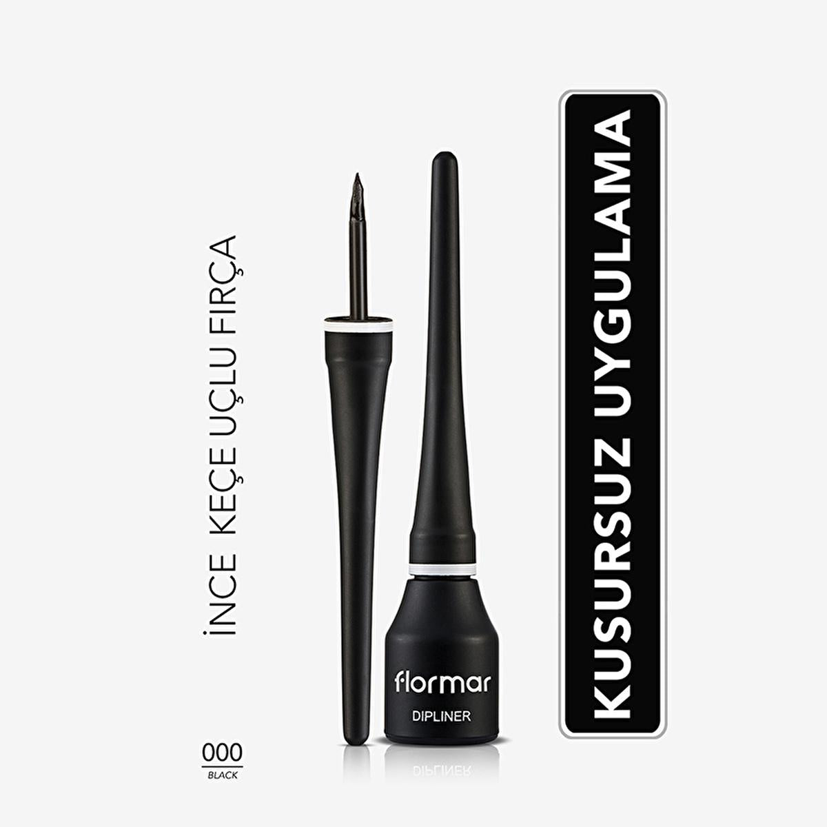 Flormar Dipliner Black Eyeliner - Long-Lasting, Coconut Oil Enriched, Semi-Matte Finish