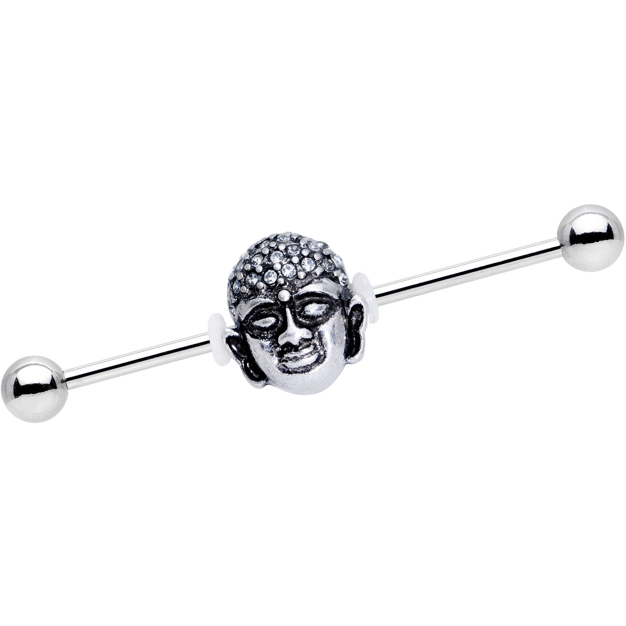 BodyCandy Clear Gem Expanding Buddha Brain Industrial Barbell 38mm — main product shot
