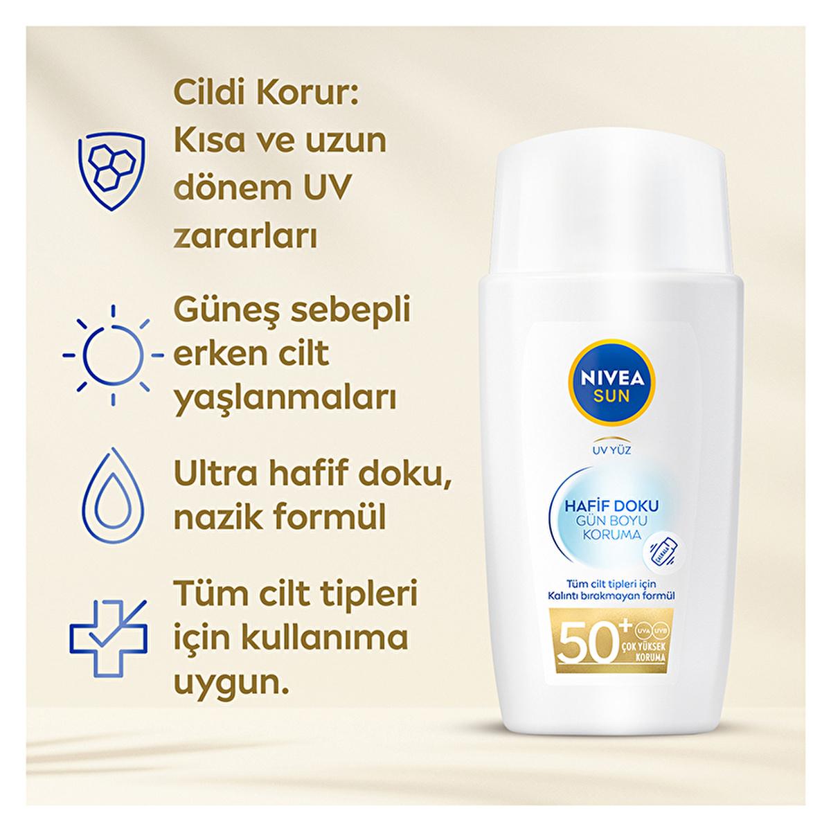 Nivea Sun SPF50 Face Cream: Lightweight, Non-Greasy Anti-Aging Sunscreen for Daily Use & Oily Skin - Broad Spectrum Sun Protection