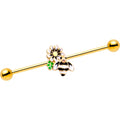 BodyCandy Pink Gem Gold Tone Anodized Bumble Bee Industrial Barbell 38mm — main product shot