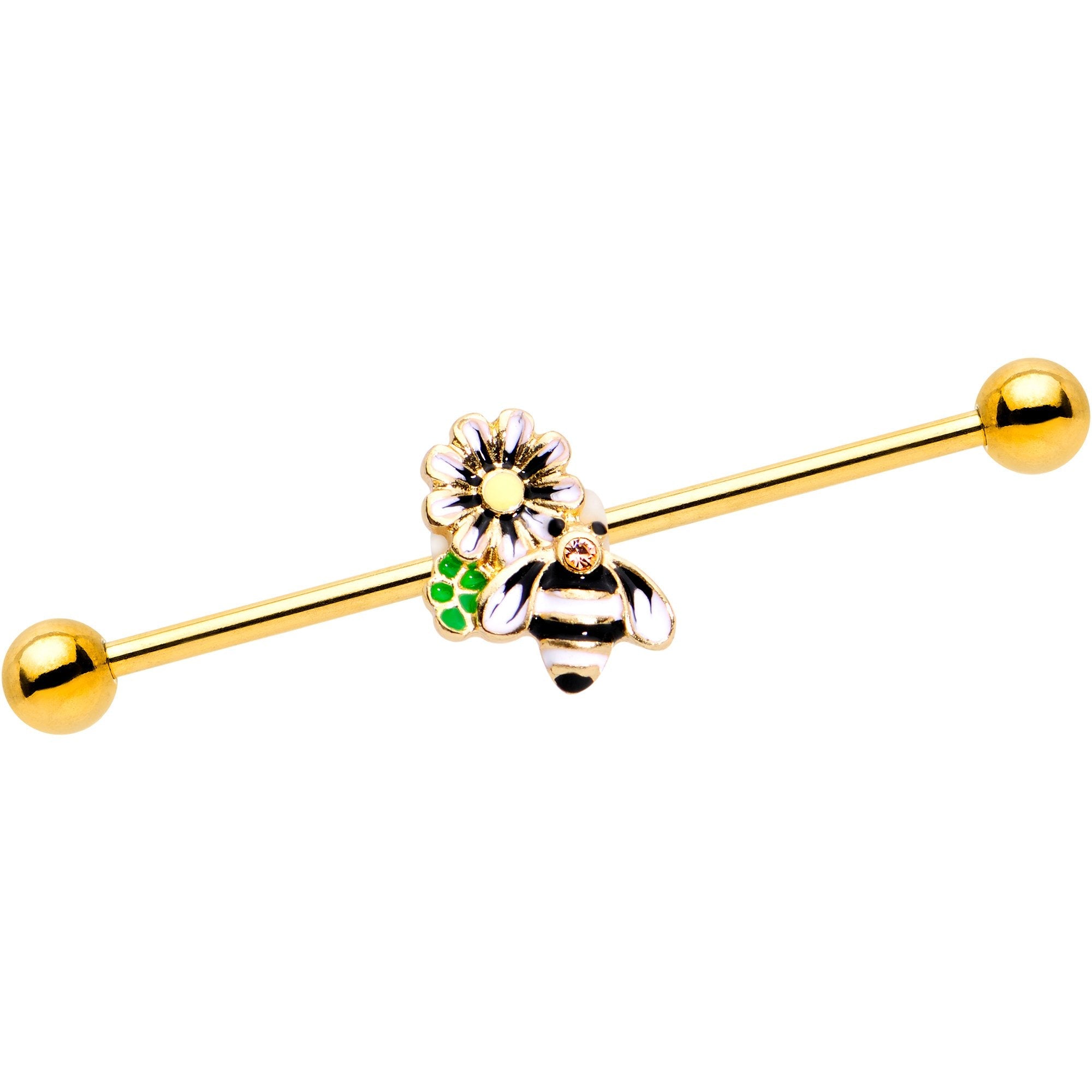 BodyCandy Pink Gem Gold Tone Anodized Bumble Bee Industrial Barbell 38mm — main product shot