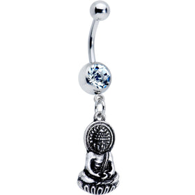 Clear Gem Buddha Mantra Dangle Belly Ring