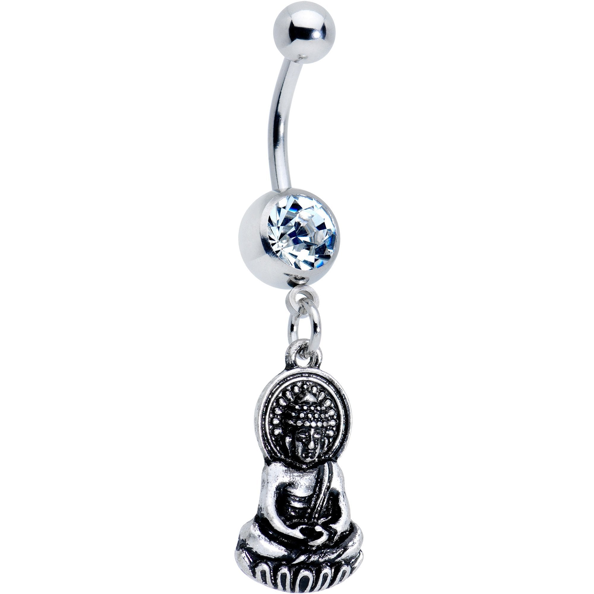 BodyCandy Clear Gem Buddha Mantra Dangle Belly Ring — main product shot