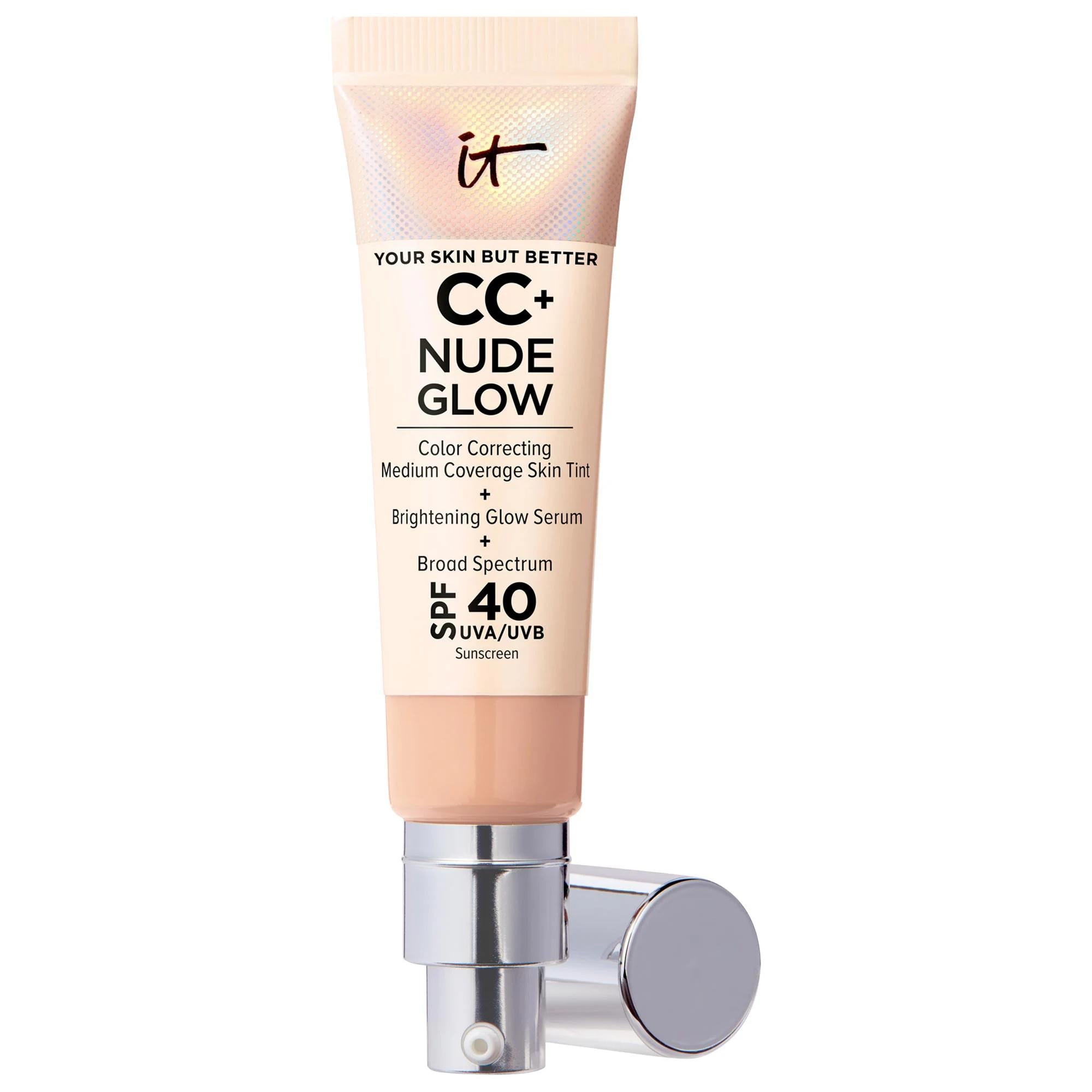 CC+ Nude Glow Lightweight Foundation + Glow Serum with SPF 40 and Niacinamide - Radiant Coverage, Brightening, and Hydration
