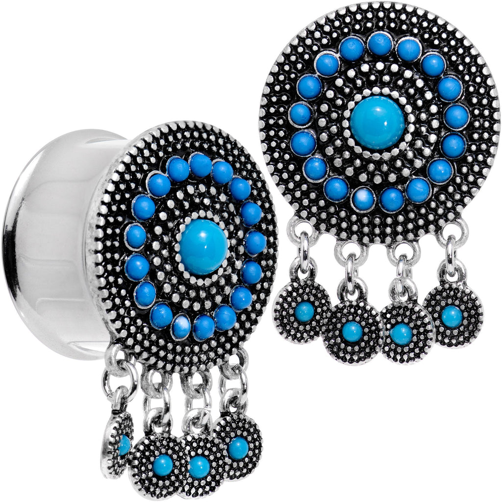 BodyCandy Southwest Blue Drum Dreamcatcher Dangle Double Flare Plug Set 6mm to 25mm — comparison shot