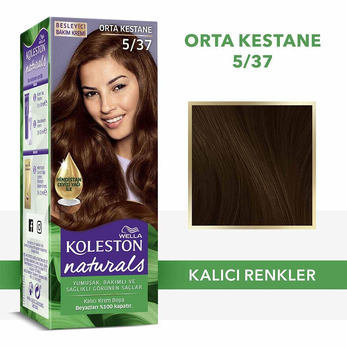 Wella Koleston Naturals Medium Chestnut 5/37 Hair Dye: Long Lasting Color & Gray Coverage with Nourishing Coconut Oil