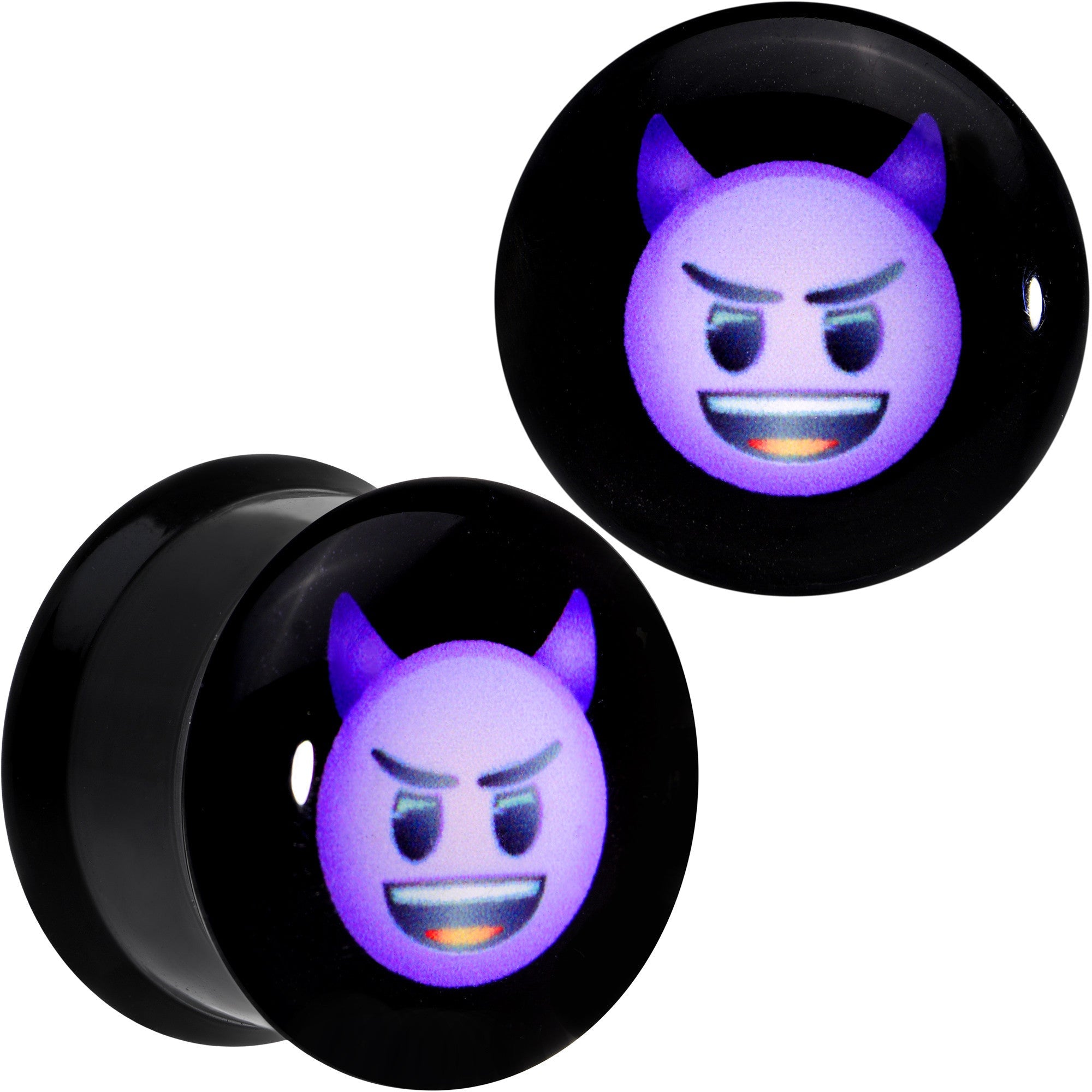 BodyCandy 5/8 Licensed Purple Devil emoji Acrylic Double Flare Plug Set — main product shot