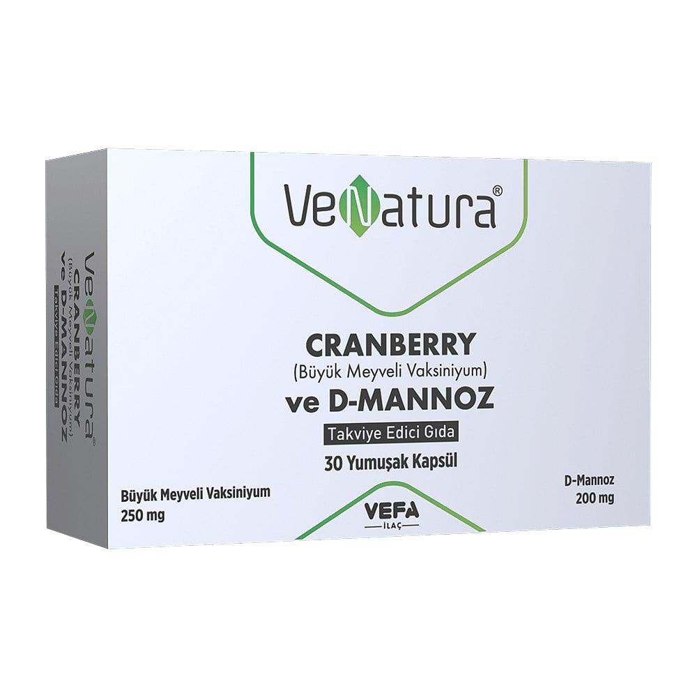 VeNatura Cranberry & D-Mannose Dietary Supplement for Urinary Tract Health - 30 Soft Capsules, Gluten-Free, GDO-Free