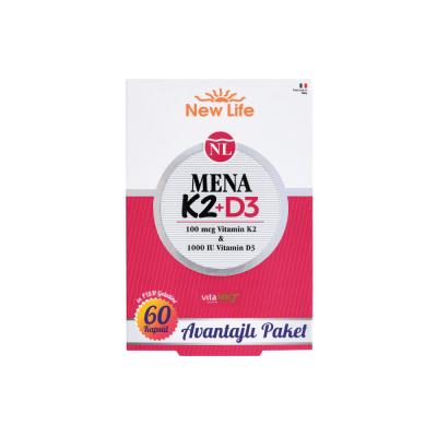New Life Mena K2+D3 Vitamin Supplement, 100 mcg K2 & 1000 IU D3, Gluten & Soy-Free