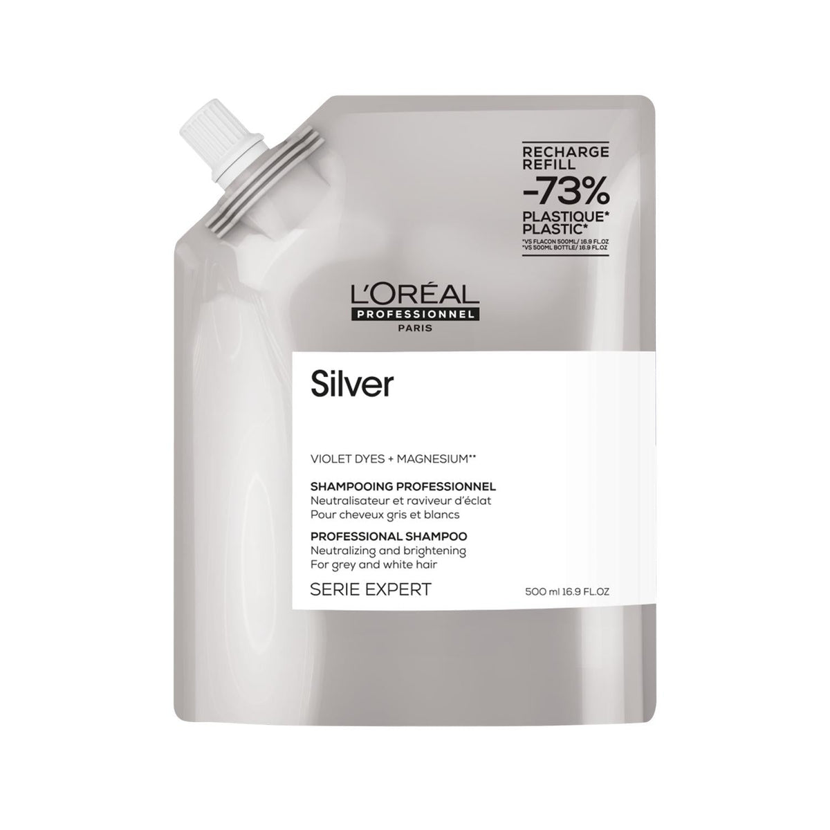 L'Oreal Professionnel Paris Serie Expert Silver Color-Correcting Purple Shampoo for Blonde, Gray, White Hair - 500ml Refill b