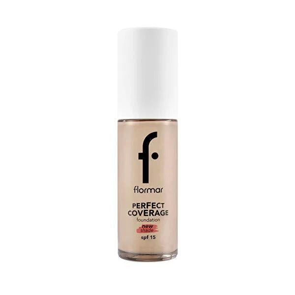 Flormar Perfect Coverage Foundation: High Coverage SPF 15 Light Beige - Hydrating Olive & Almond Oil Foundation Makeup For Dry Skin & Natural Glow