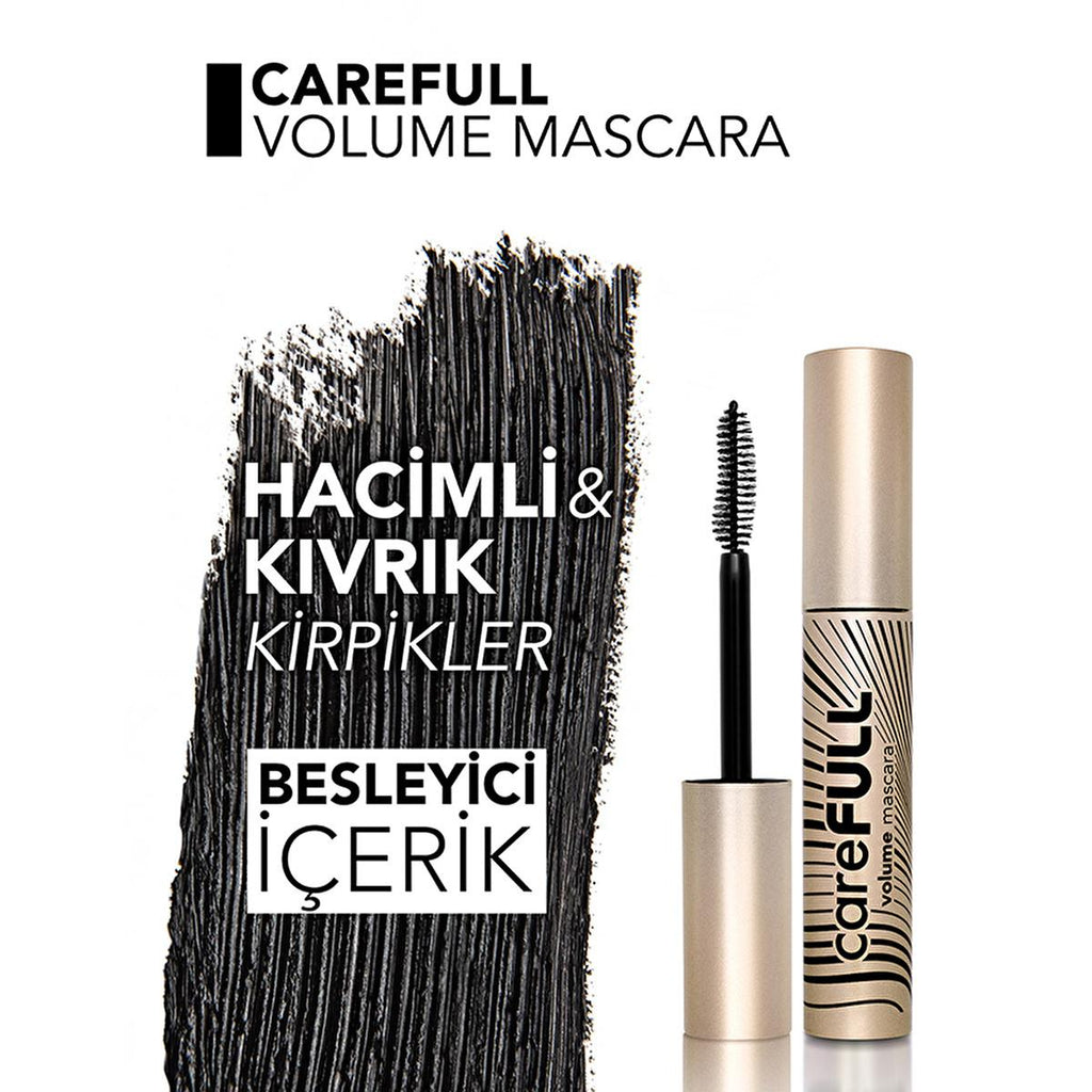 Flormar CareFULL Volume: Lash Strengthening Black Mascara for Thicker, Longer Eyelashes - Jojoba & Almond Oil, Collagen Infused, Non-Clumping