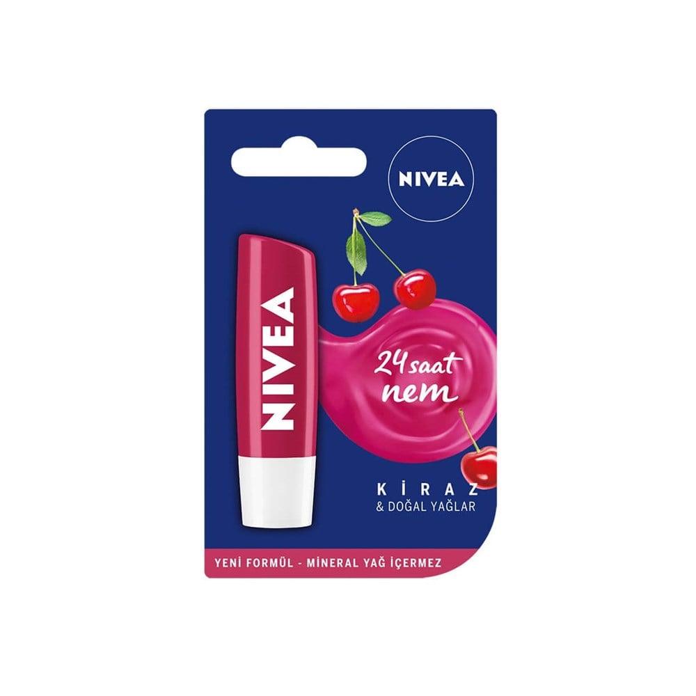 Nivea Lip Stick Kiraz 24 Hour Moisturizing Lip Care - Cherry Flavored Lip Balm Stick for Dry Lips