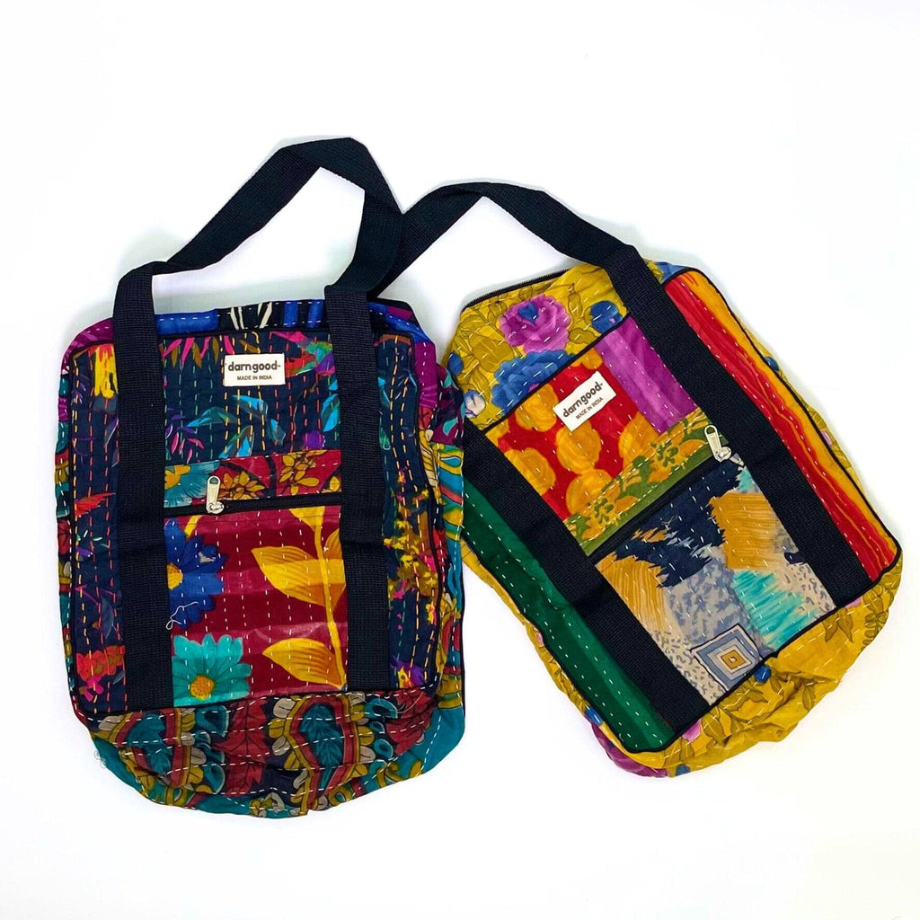 Darn Good Yarn Darn Good Yarn Wanderlust Kantha Stitched Bag — Darn Good Yarn branding close-up