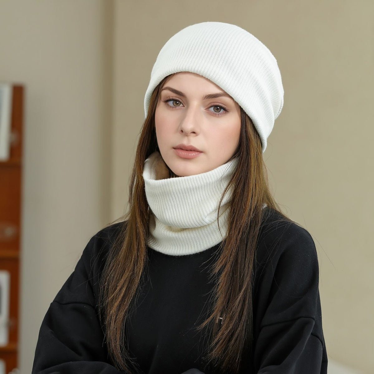 Mariam's Collection Mariam's Collection Warm Knit Beanie with Looped Scarf Set (MAC299) — lifestyle worn / used context