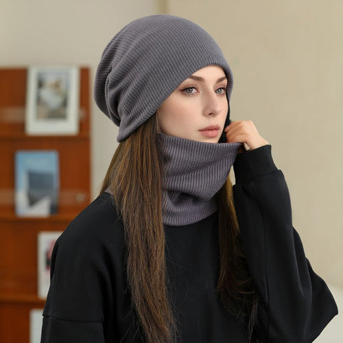 Warm Knit Beanie with Looped Scarf Set (MAC299)
