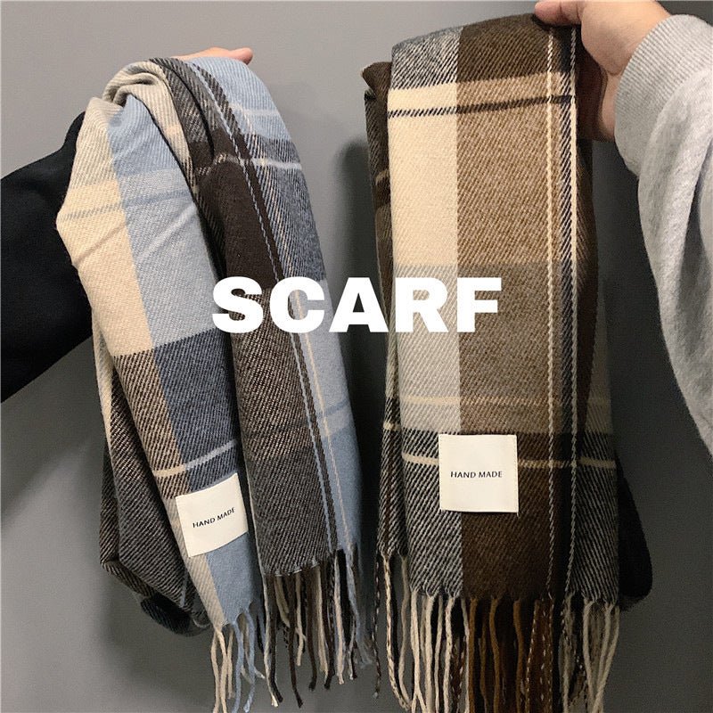 Mariam's Collection Warm Versatile Soft Plaid Scarf with Fringe (MAC333) — Mariam's Collection branding close-up