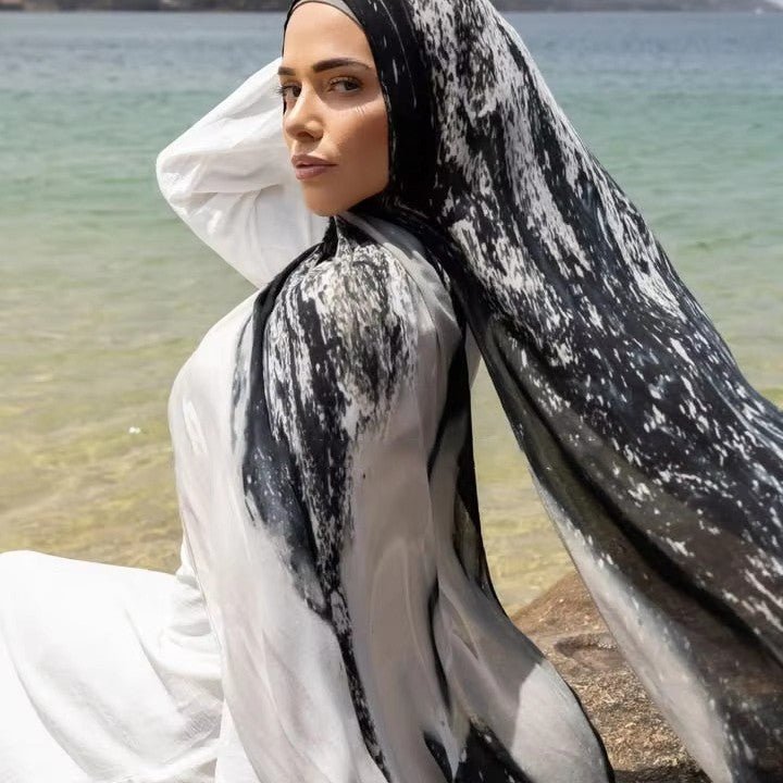 Mariam's Collection Watercolor Artistic Modal Hijab with Painted Floral Motifs (MH144) — main product shot