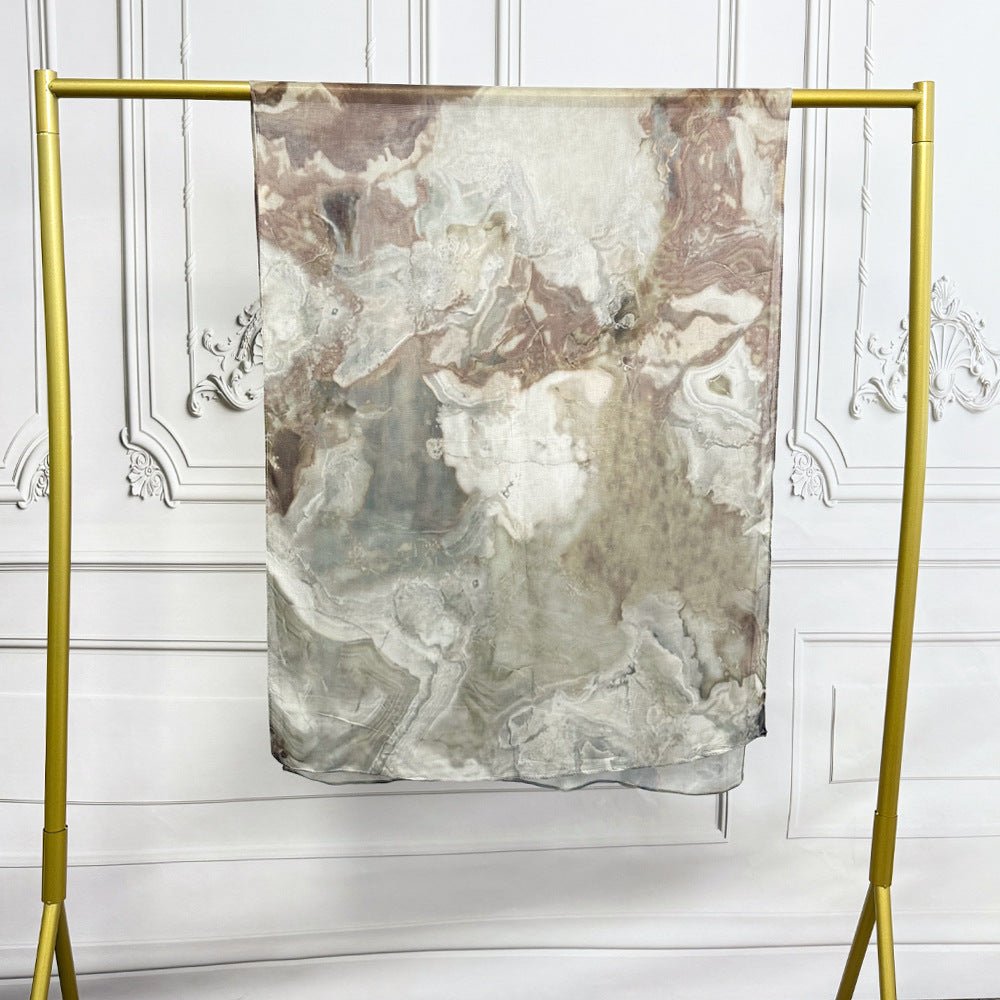Mariam's Collection Watercolor Artistic Modal Hijab with Painted Floral Motifs (MH144) — in-use photo