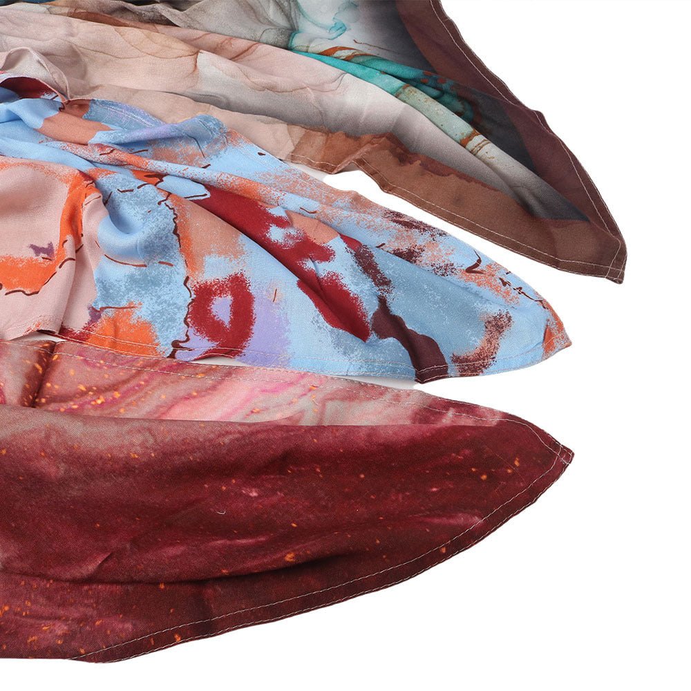 Mariam's Collection Watercolor Artistic Modal Hijab with Painted Floral Motifs (MH144) — Mariam's Collection branding close-up