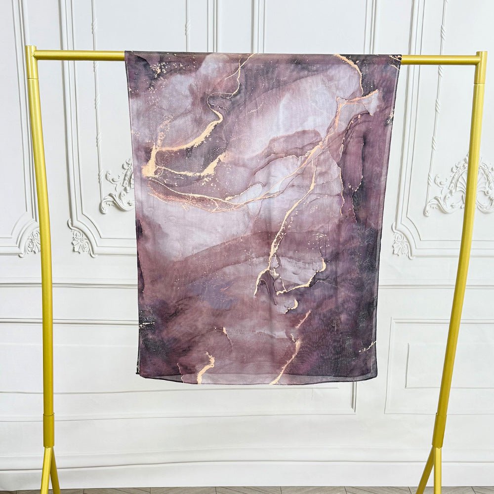Mariam's Collection Watercolor Artistic Modal Hijab with Painted Floral Motifs (MH144) — flat-lay composition