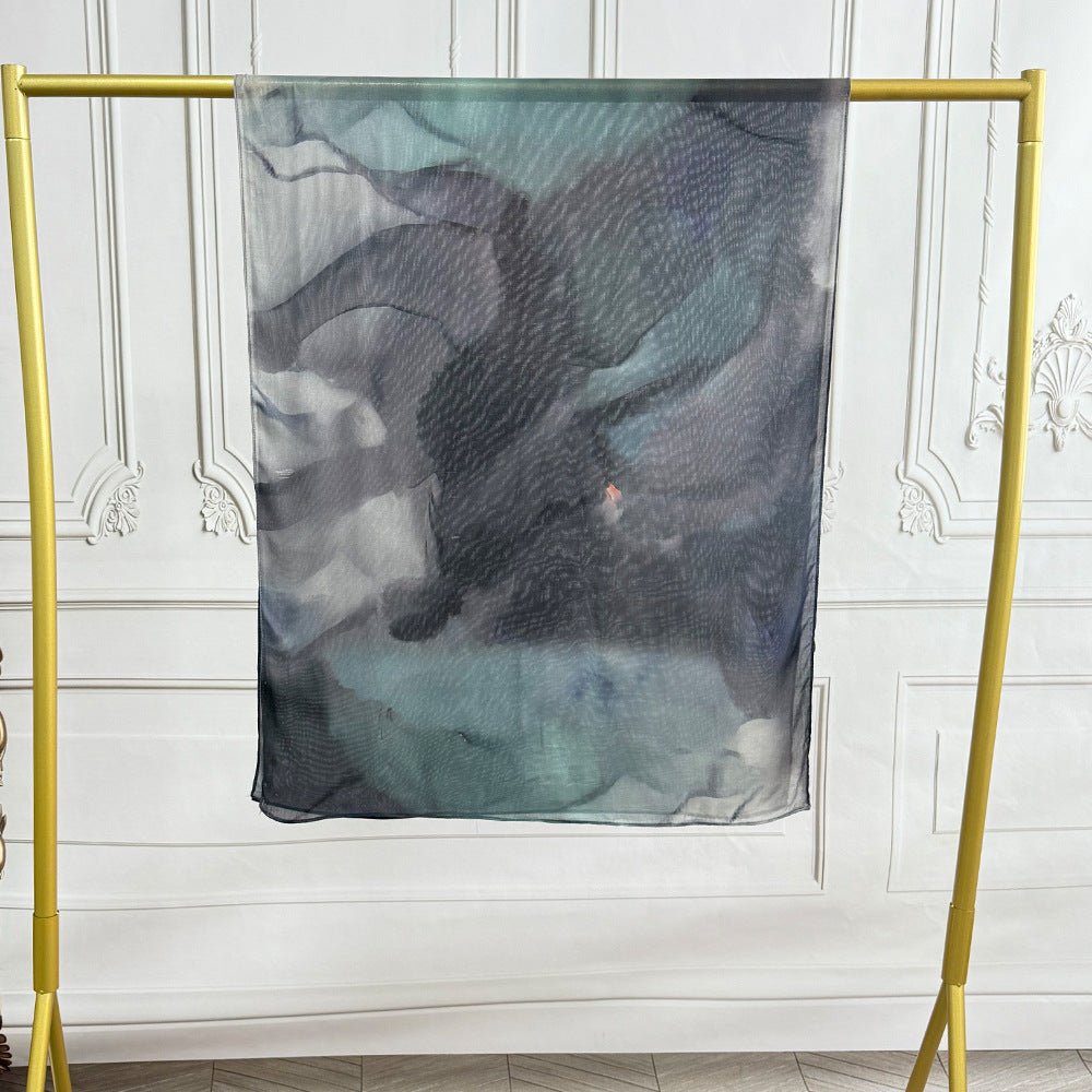 Mariam's Collection Watercolor Artistic Modal Hijab with Painted Floral Motifs (MH144) — flat-lay composition