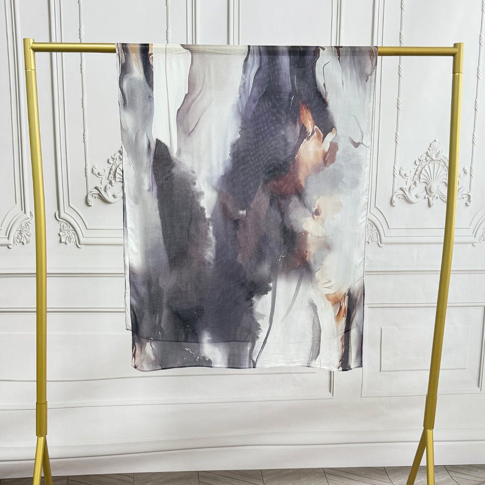 Mariam's Collection Watercolor Artistic Modal Hijab with Painted Floral Motifs (MH144) — feature highlight