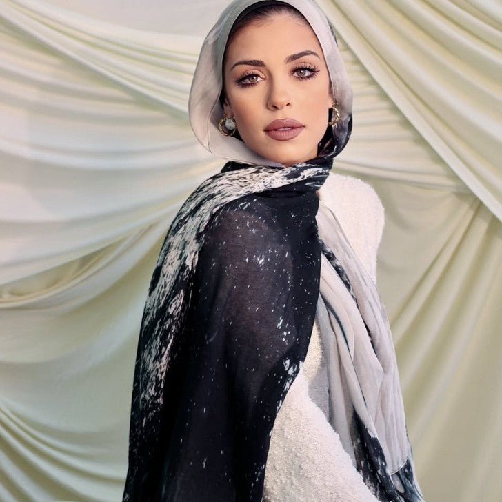 Mariam's Collection Watercolor Artistic Modal Hijab with Painted Floral Motifs (MH144) — construction detail
