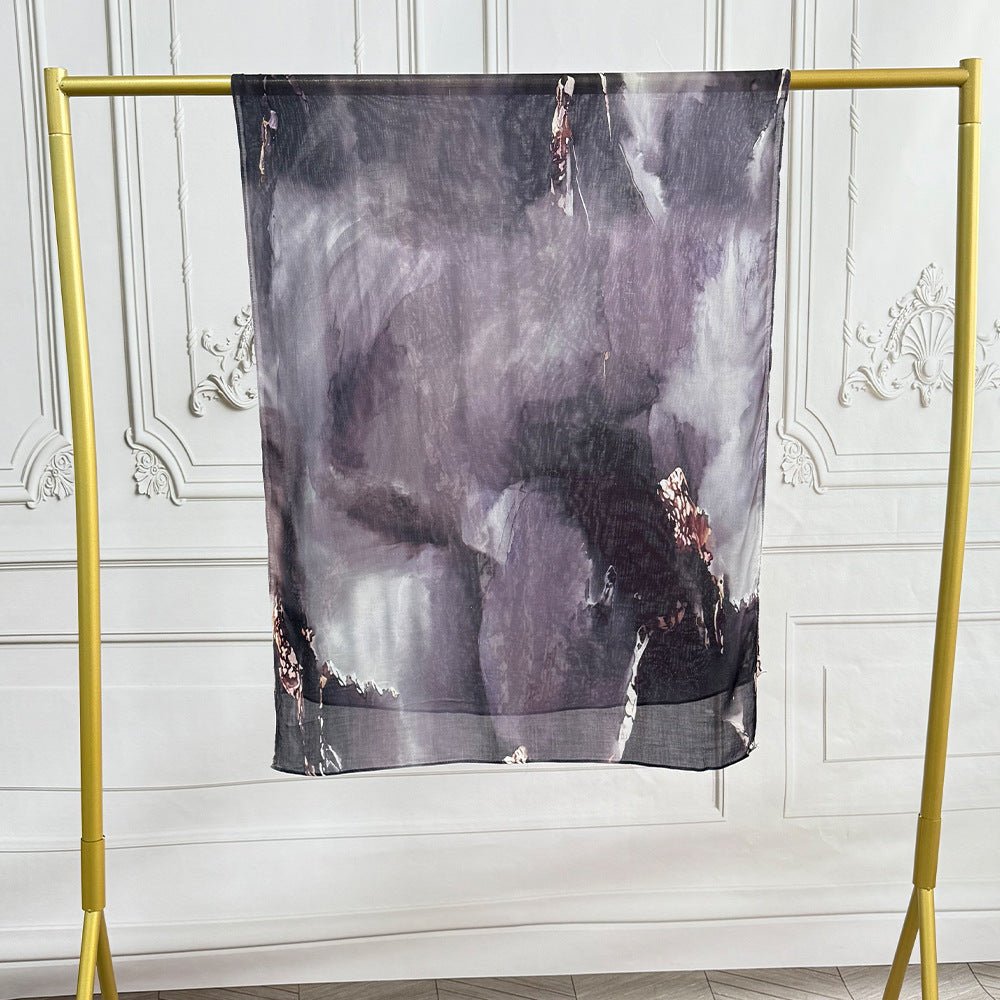 Mariam's Collection Watercolor Artistic Modal Hijab with Painted Floral Motifs (MH144) — comparison shot