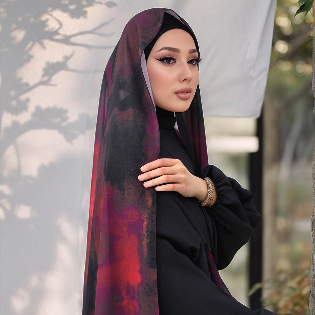 Mariam's Collection Mariam's Collection Watercolor Artistry Ethereal Print Hijab (MH176) — construction detail