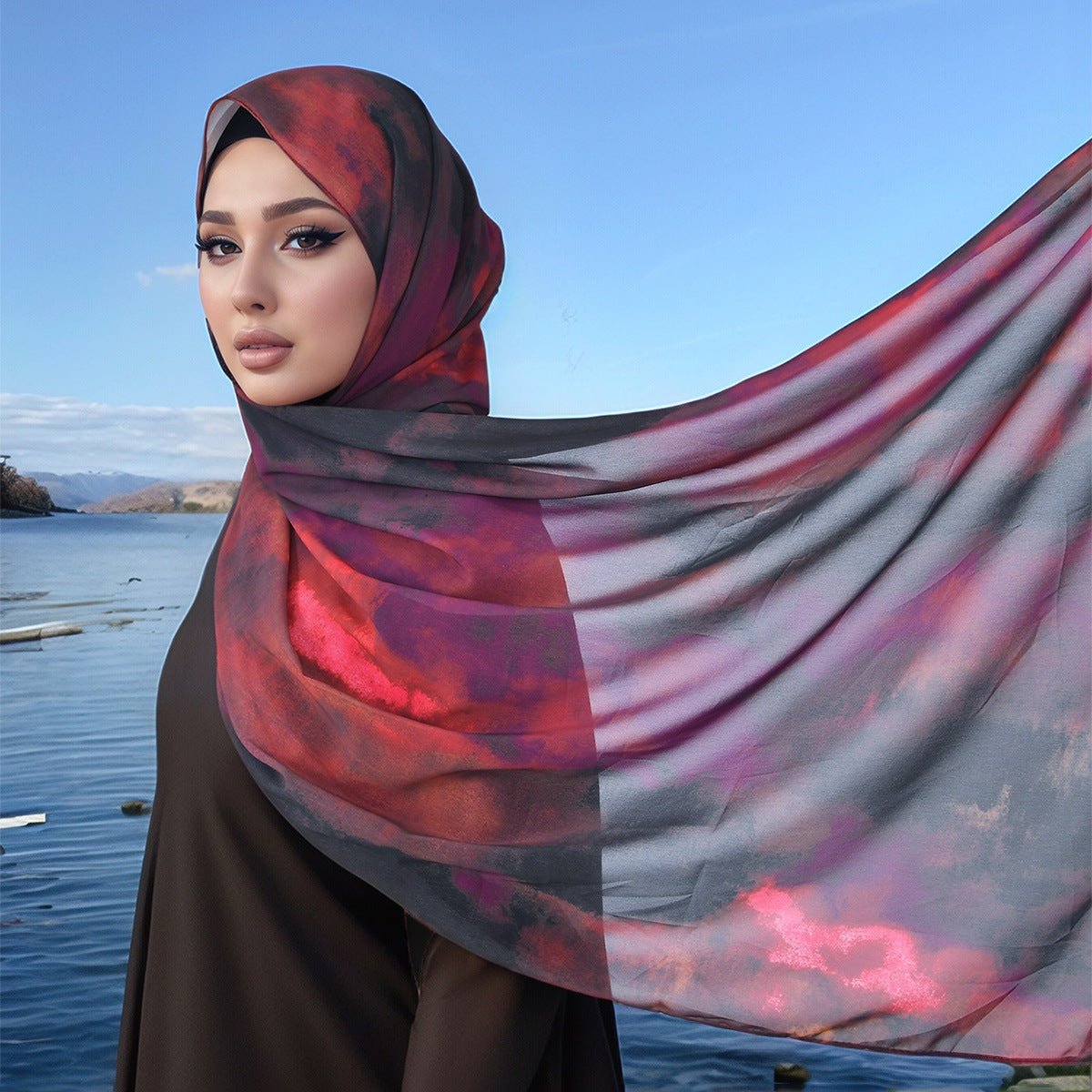 Mariam's Collection Mariam's Collection Watercolor Artistry Ethereal Print Hijab (MH176) — main product shot