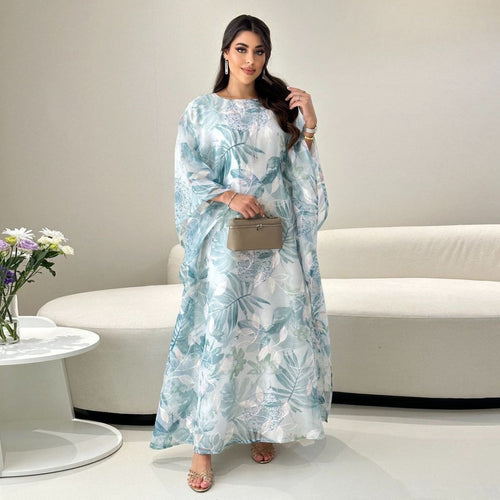 Watercolor Floral Kaftan Abaya | Batwing Sleeve Pullover Abaya (MA371)