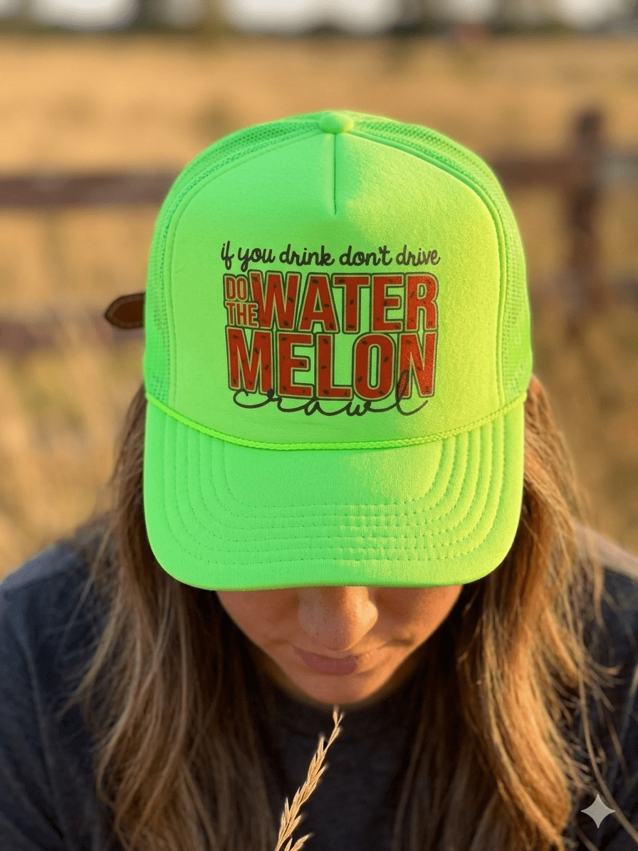 Wild Junkie Watermelon Crawl Trucker Hat — detail close-up