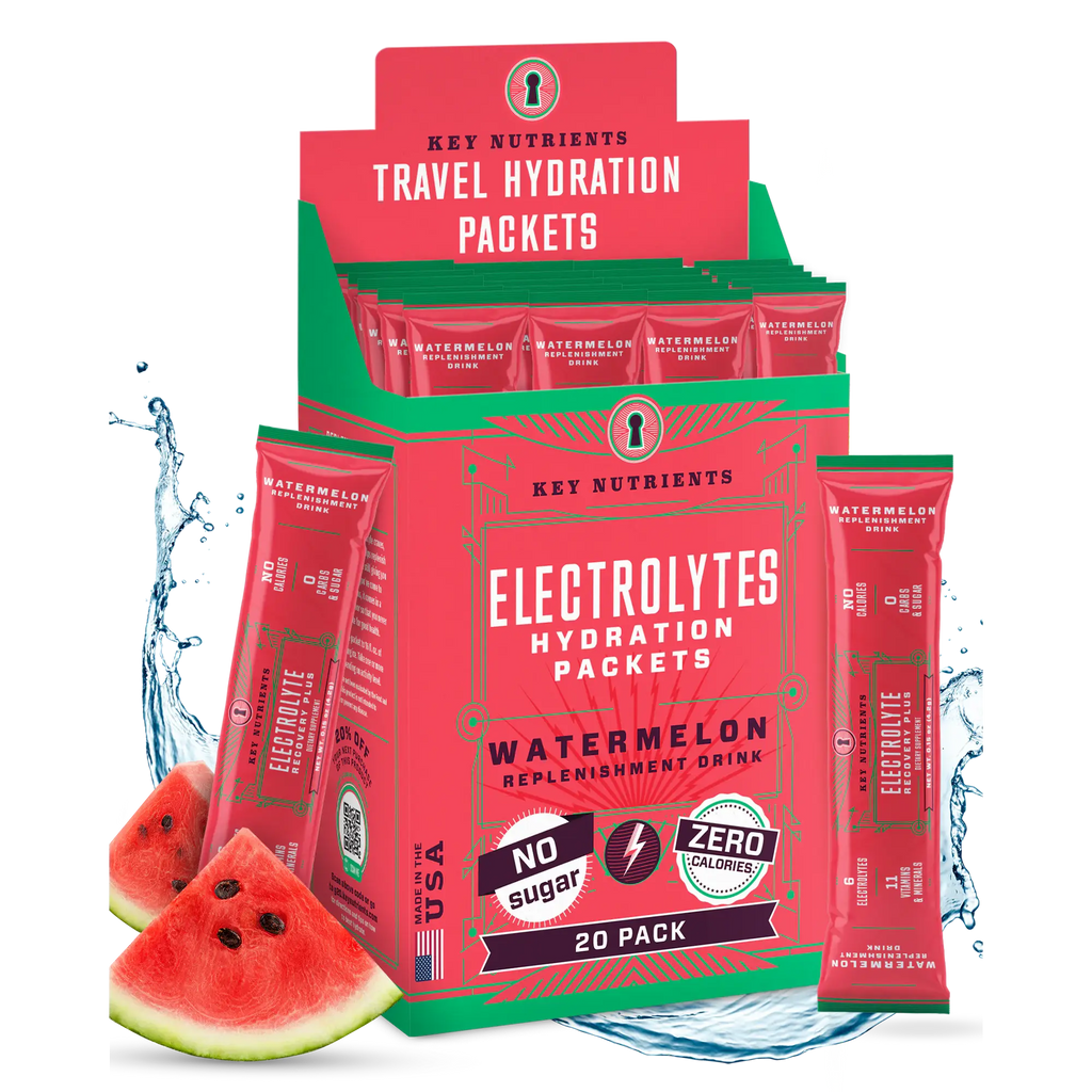 Key Nutrients Electrolyte Recovery Plus Powder (Sugar-Free) — flat-lay composition