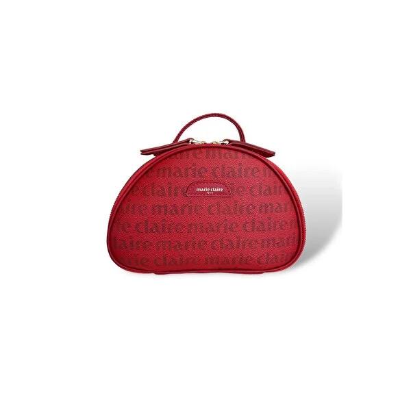 Marie Claire July Red Cosmetic Bag: Stylish Faux Leather Travel Makeup Bag for Women - Compact, Monogrammed & Easy Carry