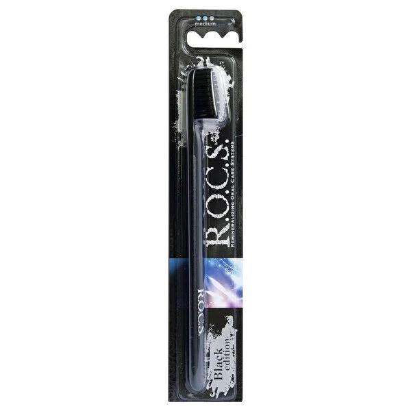 R.O.C.S. Black Edition Toothbrush - Elegant Design | Medium Hardness
