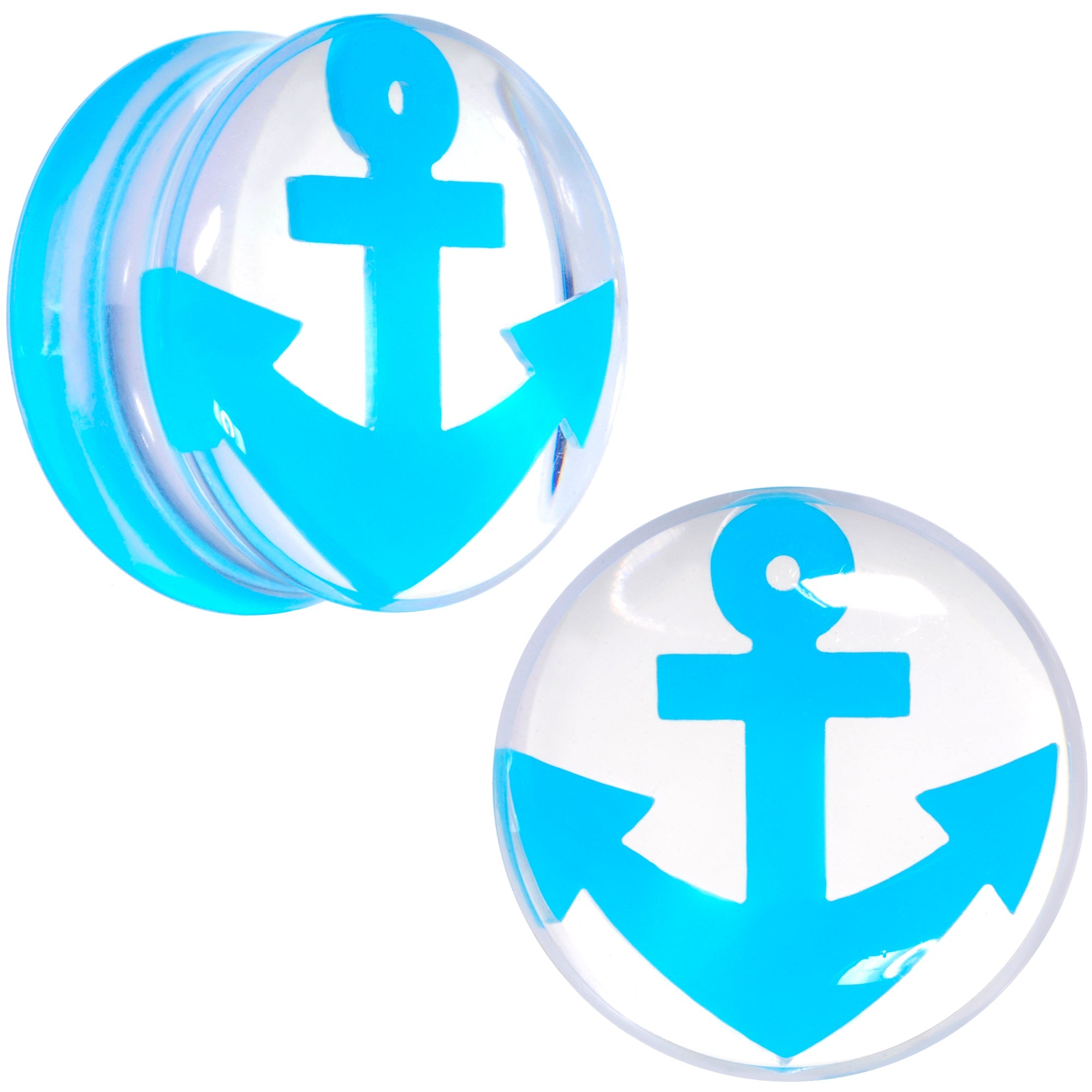 BodyCandy Clear Acrylic Double Flare Blue Turquoise  Anchor Saddle Plug Set 18mm - 20mm — main product shot
