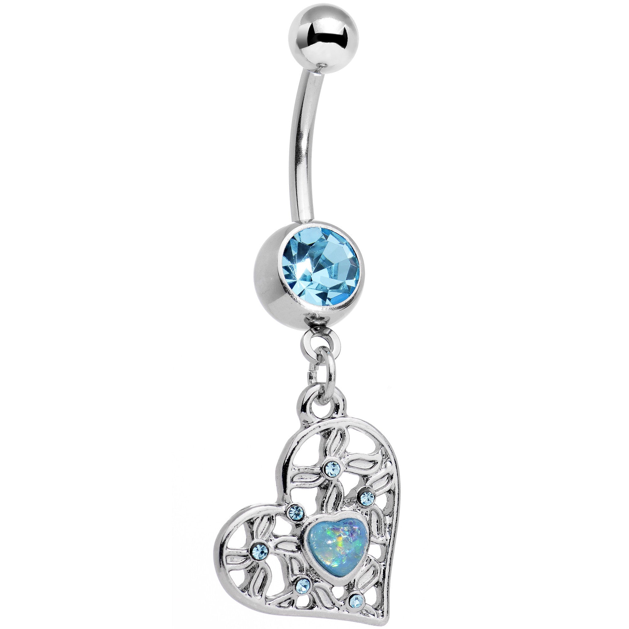 BodyCandy Blue Faux Opal Aqua Gem Sea Heart Dangle Belly Ring — main product shot