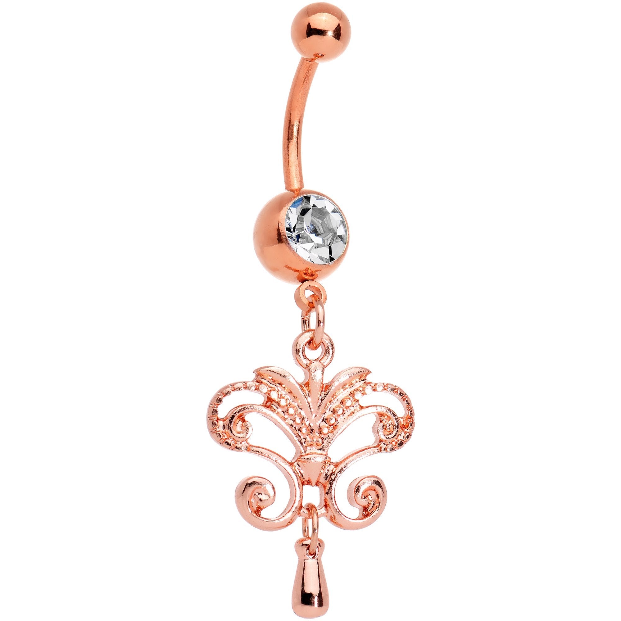 BodyCandy Clear Gem Rose Gold Tone Anodized Chandelier Double Dangle Belly Ring — main product shot