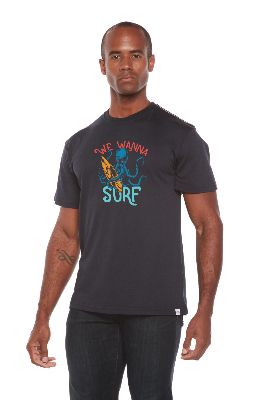 Spun Bamboo We Wanna Surf Men's Bamboo Viscose/Organic Cotton Short Sleeve Graphic T-Shirt — side view