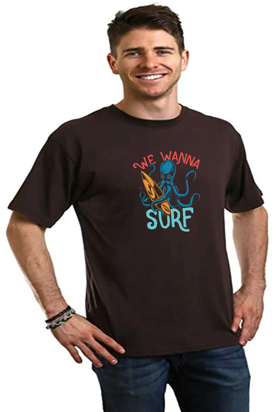 Spun Bamboo We Wanna Surf Men's Bamboo Viscose/Organic Cotton Short Sleeve Graphic T-Shirt — back view
