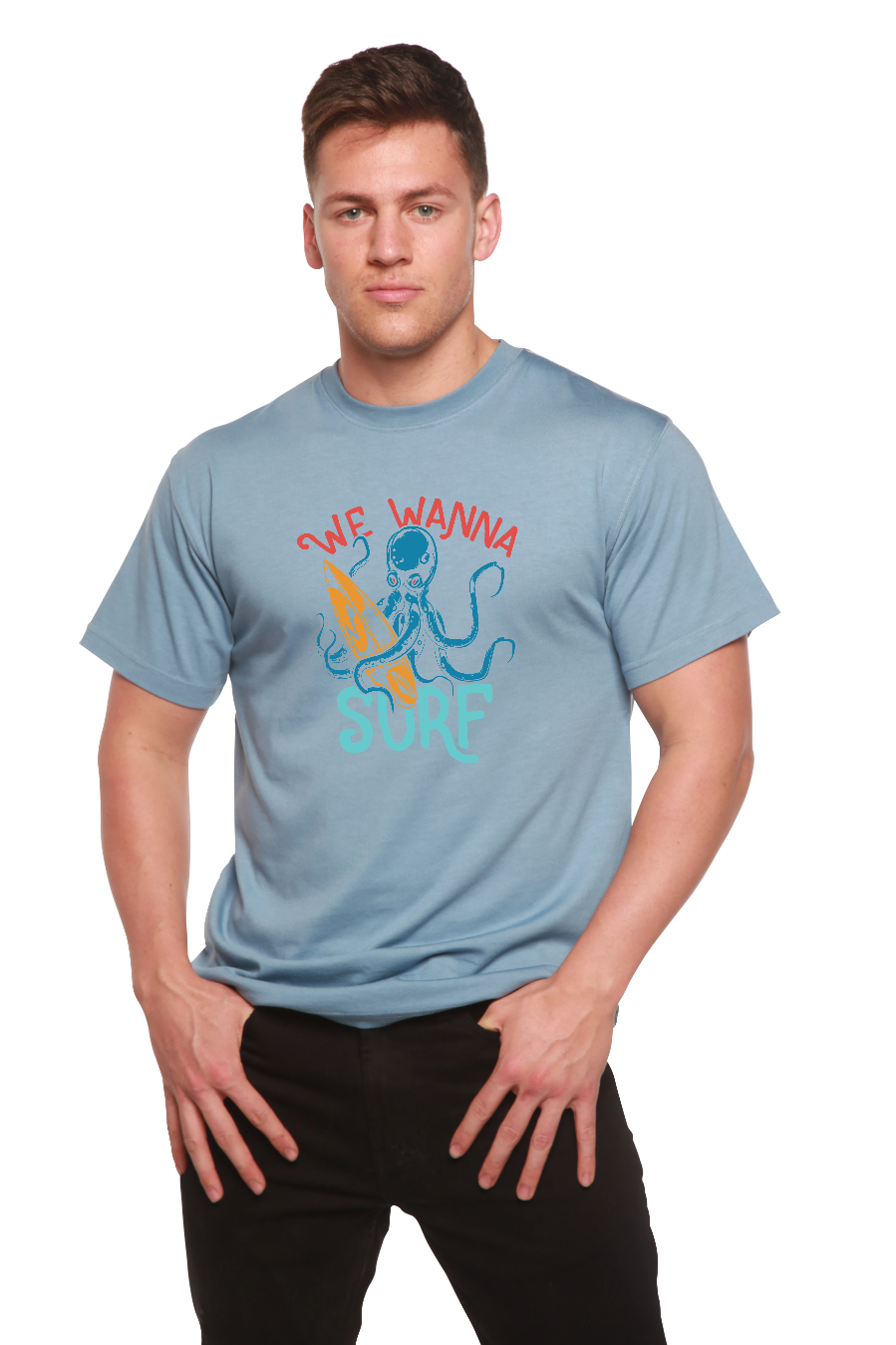 Spun Bamboo We Wanna Surf Men's Bamboo Viscose/Organic Cotton Short Sleeve Graphic T-Shirt — lifestyle context