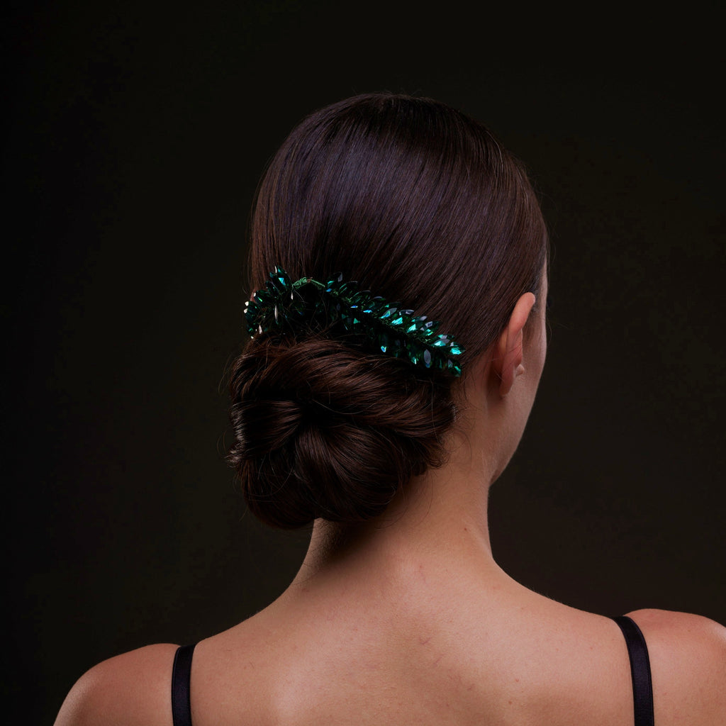 Emerald Green Crystal Leaf Hair Comb Set – Bridal Port, view 4