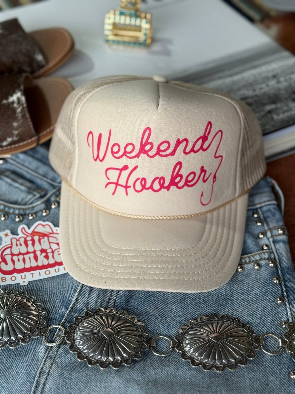 Wild Junkie Weekend Hooker Trucker Hat — main product shot