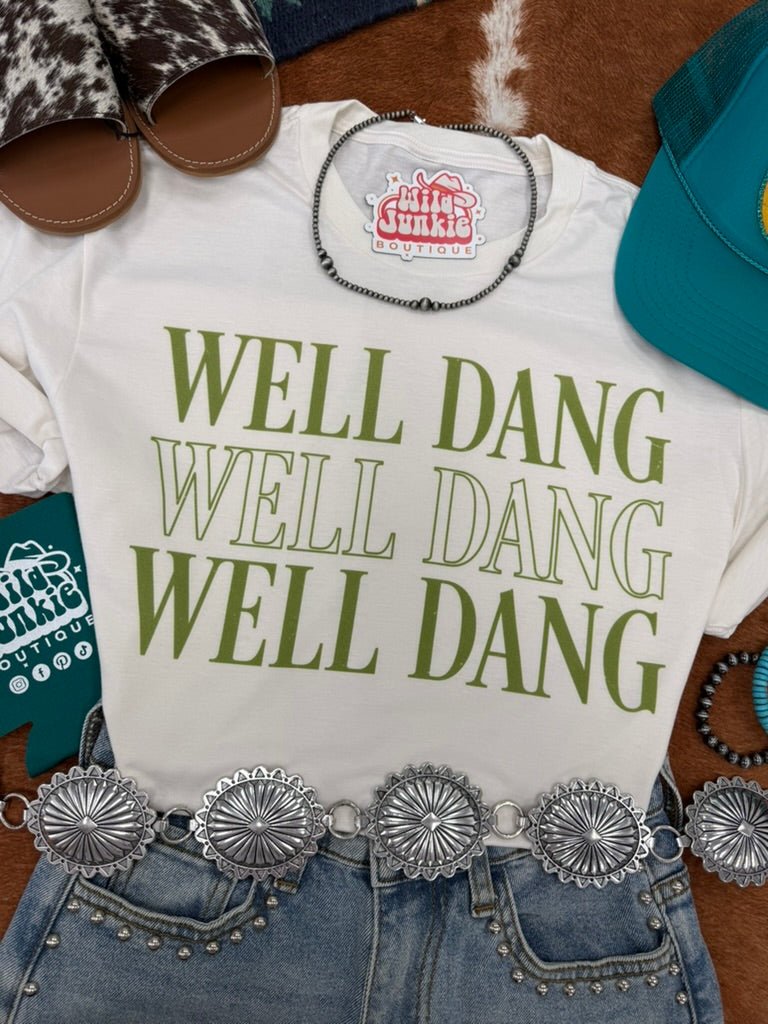 Wild Junkie Well Dang Graphic Tee — Wild Junkie branding close-up