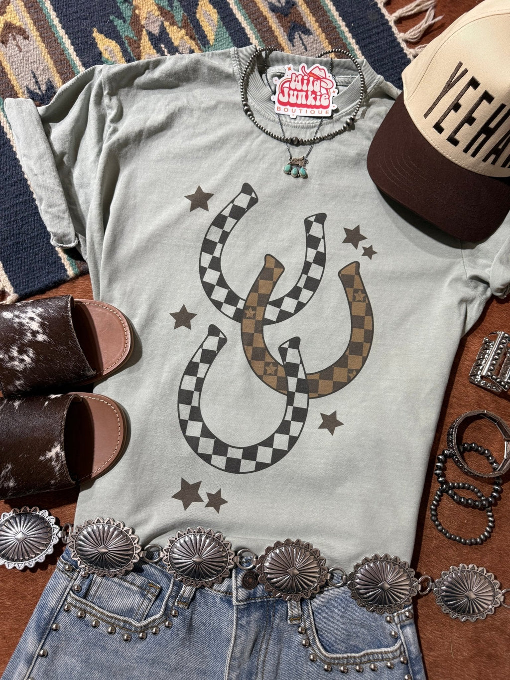 Wild Junkie Western Checkered Horseshoe Graphic Tee — main product shot