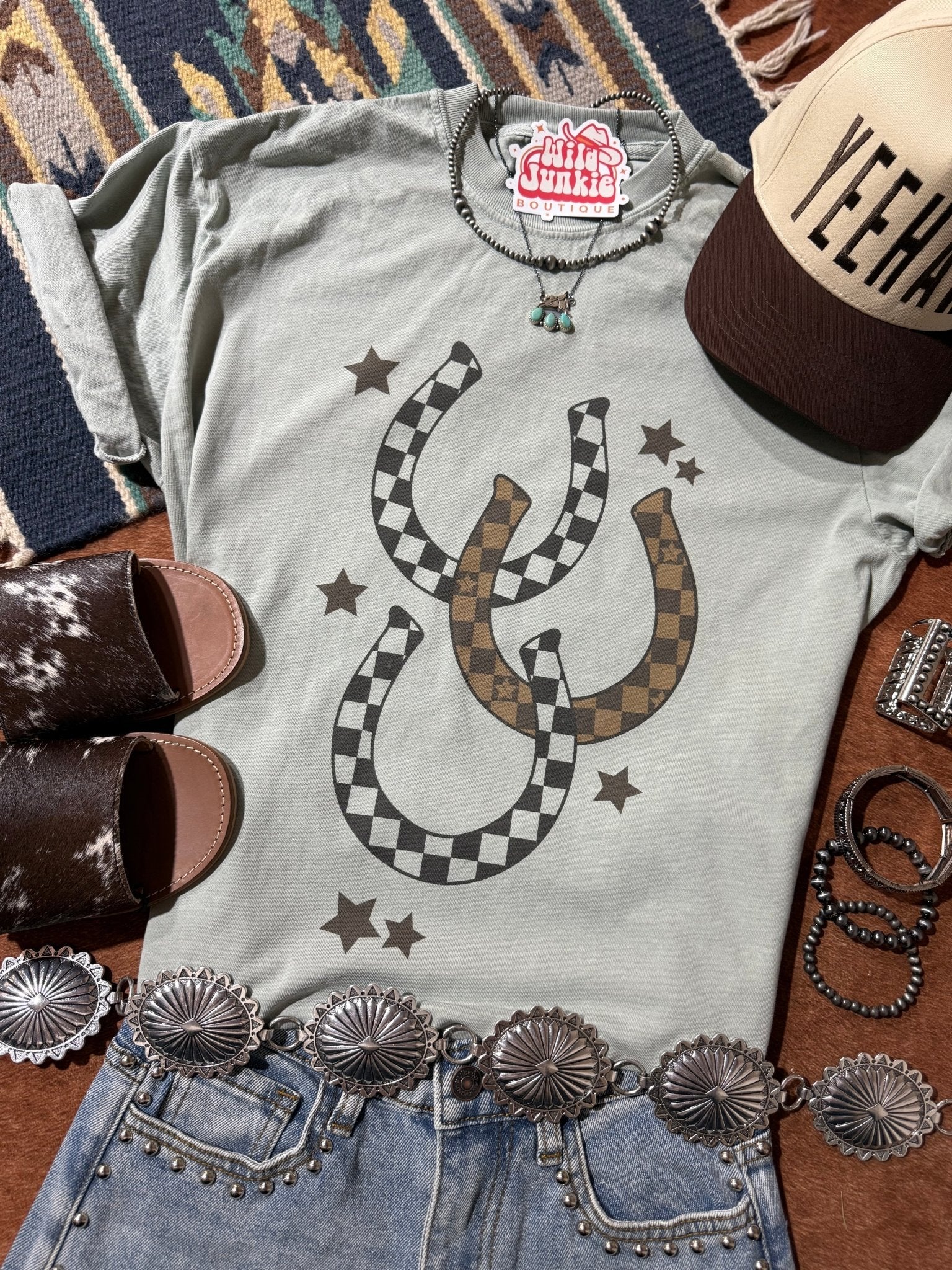 Wild Junkie Western Checkered Horseshoe Graphic Tee — main product shot