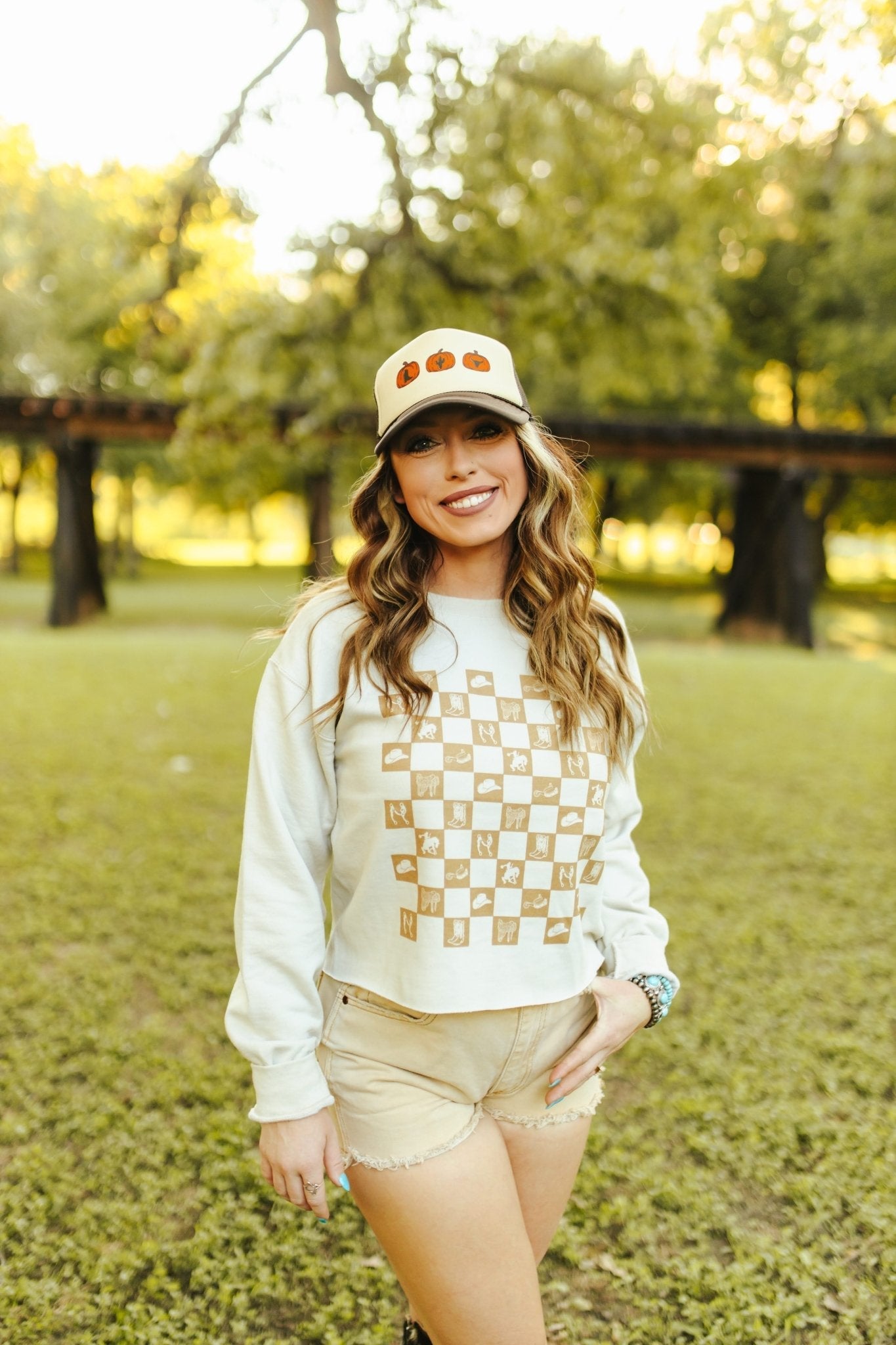Wild Junkie Western Checkers Raw Crop Graphic — sweatshirts category context